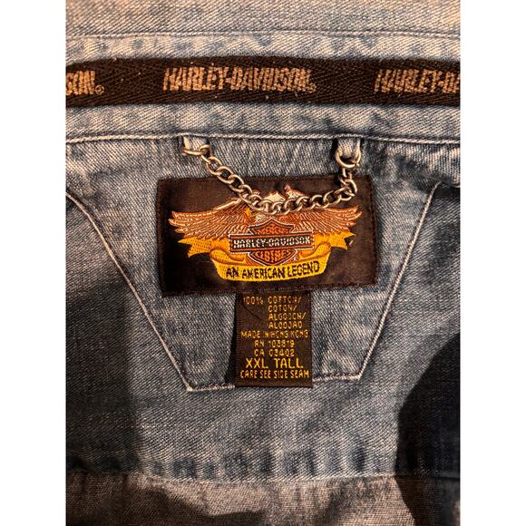Harley Davidson blue denim button down long sleeve shirt men’s 2xl tall - Picture 3 of 8